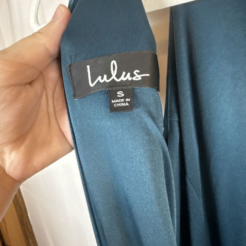Lulus Margeaux Teal Cape Sleeveless Long Gown Size Small NWT - Picture 8 of 15